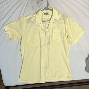 yellow & white polka dot button up shirt